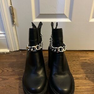 Black Ankle Boots with Silver Chain